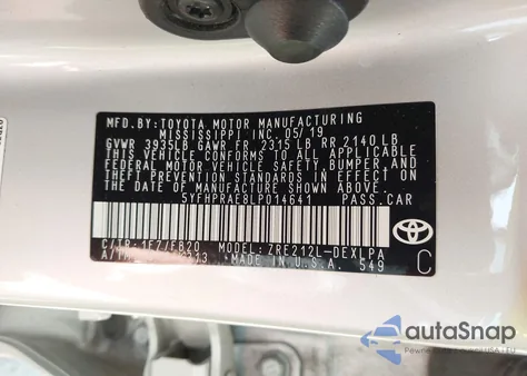 2020 Toyota Corolla Le из США, поврежденный, VIN 5YFHPRAE8LP014641